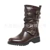 Juyuan 2026 Otoño/Invierno Tallas Grandes Cremallera Lateral Escote Bajo Botas de Mujer WISH Amazon Botas de Cuero Europeas y Americanas Calzado de Mujer Otoño/Invierno