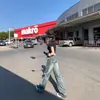 Calça Jeans Azul Lavada Vintage Estilo Americano para Mulheres, Barra Reta, Emagrecedora, Inverno, Streetwear, Cintura Baixa, Solta, Perna Larga, Comprimento Estendido, Comprimento Total
