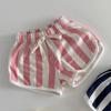 Shorts Listrados Coloridos Estilo Ins Coreano para Meninos e Meninas Bebê Praia Férias Uso Diário Versátil Moda Refrescante Algodão