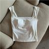 Camisola de Verano para Mujer con Cuello Cuadrado Plisado de Chica Caliente, Cubre Cintura, sin Mangas, Camiseta Ajustada Corta