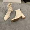 Botas de Tacón Alto Marrones Ajustadas Botines Botas de Mujer 2025 Nuevo Otoño e Invierno Botines Franceses Pequeños Color Nude Botas Color Albaricoque