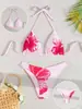 2027 Novo Estilo AliExpress Maiô Duas Peças Estampado Feminino Alças Finas Triângulo Sexy Biquíni Roupa de Banho bikini