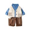 Conjunto de Roupas para Meninos Primavera e Outono 2025 Novo Estilo Infantil Cardigã Suéter Colete Conjunto de Três Peças Bebê Outono Estilo Tendência