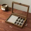 Caja de joyería con cierre de cobre, caja de almacenamiento de accesorios para anillos, collares, pendientes y tachuelas, forrada de terciopelo, con tapa, transparente, de una sola capa, caja compartimentada