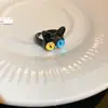 Anel Casal Gato Preto Engraçado Meninas ins Design de Nicho Sentido Estudante Personalidade Desenho Animado Olhos Grandes Presente