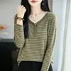 Suéter de Punto Redondo de Lana Fina Otoño/Invierno 2026 Manga Larga para Mujer Bloque de Color Rayas Holgado Falso Dos Piezas