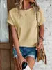 Nueva Estación Independiente de Amazon Ebay Verano Europeo y Americano Nuevo Color Puro Manga Corta Corte Casual Camisa Cruzada Spot Transfronterizo