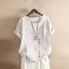 Blusas de Algodón y Lino para Mujer Transfronterizas, Camisetas Casuales Holgadas de Algodón y Lino Tallas Grandes, Ropa de Algodón y Lino para Mujer, Ropa para Mujer Tallas Grandes, Artículos Más Vendidos de Amz