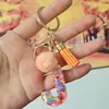 Chaveiros de letra com pompom estilo europeu e americano, chaveiros de letra em formato de coração de resina de cristal para meninas