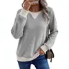 Amazon Transfronteiriça Europeia e Americana Outono e Inverno 2026 Novo Suéter Casual Feminino Patchwork Color-Block Waffle Manga Longa Camiseta