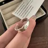 Anillo de Plata de Ley S925 Estilo Coreano Cara Sonriente Feliz Simple para Mujer Anillo Liso Versátil Anillo de Comida Diseño de Nicho