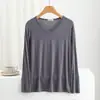 2024 Nuevo Estilo Camiseta Básica Fina de Manga Larga para Mujer Primavera y Otoño Modal Cuello en V Camiseta Interior Holgada Todo Fósforo Color Sólido Top