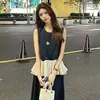 Saia de Conjunto Fashion para Mulheres 2025 Verão Novo Estilo Estilo Estrangeiro Folha de Lótus Costura Sem Mangas Conjunto de Duas Peças com Zíper