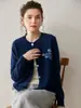 Cardigan de Cachemira Nuevo Estilo Otoño e Invierno 2026 Cuello Redondo Chaqueta Tejida de Punto Jacquard Arándano para Mujer Suéter Exterior Holgado