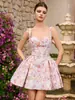 Vestido de tirantes floral francés transfronterizo para mujer, nuevo estilo de verano, dulce y picante, que ciñe la cintura, adelgazante, vestido corto de princesa abullonado