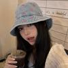 Sombrero de pescador de mezclilla vintage japonés para mujer, casual para primavera y verano, combina con todo, liso, sombrero tipo cubo para rostro llamativo, sombrero de sol pequeño para hombre