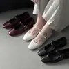 Zapatos Mary Jane de Piel de Oveja con un Botón para Mujer, Planos de Tacón Bajo, Nuevos de Otoño Zapatos de Tacón Retro de Piel Genuina Redondos para Mujer 40