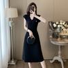 Vestido de punto de seda helada estilo Chanel de verano para mujer Falda larga blanca estilo Chanel para mujer, línea A, hasta la rodilla