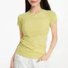 Camiseta deportiva de manga corta de secado rápido para mujer, cuello redondo, corte ajustado, ropa de yoga, top transpirable y que se ajusta al cuerpo para correr y entrenar