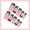 Venta Caliente Comercio Exterior 24 Piezas Pegatinas para Uñas con Moño Borde Francés Estilo Largo Uñas Portables Uñas Postizas Venta al por Mayor