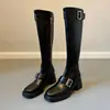 Botas altas de estilo retro británico con hebilla de cinturón, de pierna ajustada, hasta el tobillo, nuevas botas de montar para mujer, botas de tacón grueso que no sobrepasan la rodilla