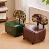 Sofá Vintage Giratorio de Madera Maciza para Sala de Estar, Silla Jacquard para el Hogar, Taburete Deslizante, Taburete Bajo con Respaldo