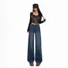 Jeans Feminino Laranja Jovem#Temperamento Lavado Design Moderno Senso de Estilo Perna Larga Solto Emagrecedor Personalidade Versátil Reto Longo