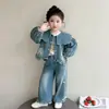Ropa para Niños Conjunto para Niñas 2026 Nuevo Estilo para Bebés y Niños Pequeños, Primavera y Otoño Set de Mezclilla con Solapa Grande y Mangas de Farol