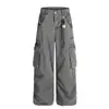 Calça Cargo Multi-Bolsos Retrô Americana 2025 Novo Estilo para Homens e Mulheres com Acessórios Decorativos, Calça Casual Solta Reta de Perna Larga
