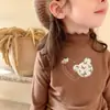 Camiseta Base de Peluche para Niña Otoño/Invierno Nuevo Estilo Ropa Interior de Cuello Medio Alto para Niños Top con Volantes para Niña Pequeña
