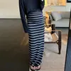 Falda de Maternidad 2026 Nuevo Estilo de Verano Sin Soporte Abdominal, Falda Ajustada a la Cadera para Mujeres Embarazadas, Atuendo Estilo Francés, Falda de Rayas, Ropa de Verano