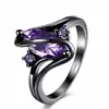 Jiu Nuo Joyería Cruzada Deseo Zafiro Morado Ojo de Caballo Anillo Negro para Mujeres