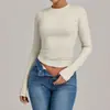 Roupa de yoga de manga comprida, justa, modeladora de barriga, roupa de ginástica de alta intensidade, top de manga comprida para Pilates, corrida e esportes 2624
