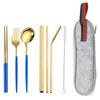 Acero Inoxidable 304 Vajilla Conveniente Set de Pajita Tenedor Cuchara Palillos Viaje al Aire Libre Set de Siete Piezas Amazon Venta Caliente