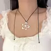 Blogger Ins de Corea del Sur Flor Hueca Cuerda Negra Ajustable con Cordón Collar Cadena Larga Simple Elegante Todo Terreno