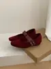 Zapatos de ante rojos retro gruesos de tacón medio sin cordones con correa, modernos y versátiles para ir al trabajo