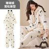 Pijama Longo com Capuz para Outono e Inverno Feminino 300g, Conjunto de Pijama com Zíper em Fleece Coral, Tamanho Plus Size Panda Estilo Chinês Roupão