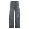 Pantalones Cargo Rectos Plisados Estilo Retro Americano Oreeta para Hombres y Mujeres, Lavado, Desgastado y Cepillado, Pantalones de Largo Completo