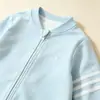 Mono deportivo casual para recién nacido en azul claro, adecuado para primavera y otoño, estilo béisbol, con cremallera, de manga larga, para usar al aire libre
