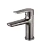 Venta al por mayor de fábrica Lavabo de latón Gris Pistola Grifo de agua caliente y fría Lavabo de encimera Lavabo de baño Grifo negro