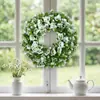 1 Pieza Corona Redonda de Rosas Blancas Artificiales Rústicas, Corona Floral de Rosas Blancas Falsas con Follaje, Corona Colgante Estilo Rústico de Granja para Decoración de Puerta, Pared, Hogar en Primavera, Verano, Boda, Día de San Valentín Dos Opciones de Tamaño