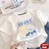 Camiseta de Algodón Puro para Niños y Niñas Manga Corta Verano Estilo Coreano Versátil Cuello Redondo Camiseta Básica Bebé Estilo Ins Top de Manga Corta Camiseta de Moda