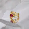 Anillo Vintage Henna Incrustado con Diamantes, Anillo Abierto de Metal de Lujo Ligero Europeo y Americano de Nicho Envuelto en Línea de Circonia, Exclusivamente para Ventas Transfronterizas