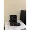 Primeiro Encontro Ji Nicho Estilo Retrô Fivela de Cinto de Couro com Rebites Botas Empilhadas Salto Grosso Chunky Botas Curtas Botas de Motociclista Verão Ocidental Cowboy