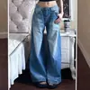 Jeans Sueltos de Estilo Coreano de Cintura Alta para Mujer Primavera 2026 Pantalones Rectos Lavados y Desgastados de Estilo Americano Algodón