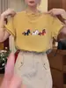 Camiseta de Algodão Puro Manga Curta com Ombro Reto para Mulheres, Moda Verão 2026, Top Amarelo Manga Curta Versátil Estiloso Jovem Tendência
