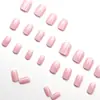 Uñas Postizas Acabadas de Color Sólido Degradado Rosa Nude de Cuero de Gama Alta Estilo Girly Corto Manicura Usable Año Nuevo Extraíble