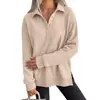 Outono/Inverno 2026 Novo Moletom Pulôver Feminino Moda Cruzada Europeia e Americana com Fendas Laterais, Fivela de Metal, Gola Reversível, Cor Sólida, Estilo Casual