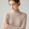 Capa base de punto de color liso, con cuello semi alto y ribete de encaje para mujer, nuevo suéter ajustado otoño/invierno, top de forro polar Andy