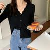 Cárdigan de punto de manga larga para mujer, cuello en V, otoño 2024, camisa de punto para mujer, abrigo corto, top de manga larga, estilo coreano para mujer